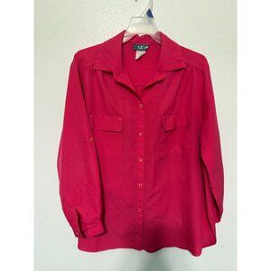 MC Blouse Hot Pink with Pockets Roll Tab Sleeves Womans 18W